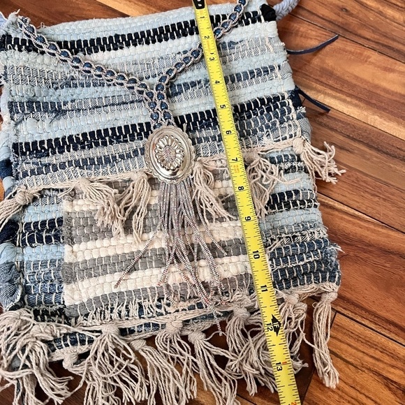 Recycled Handmade Fringe Boho Hippie Crossbody Purse Fringe Blue Trendy School - Picture 9 of 11